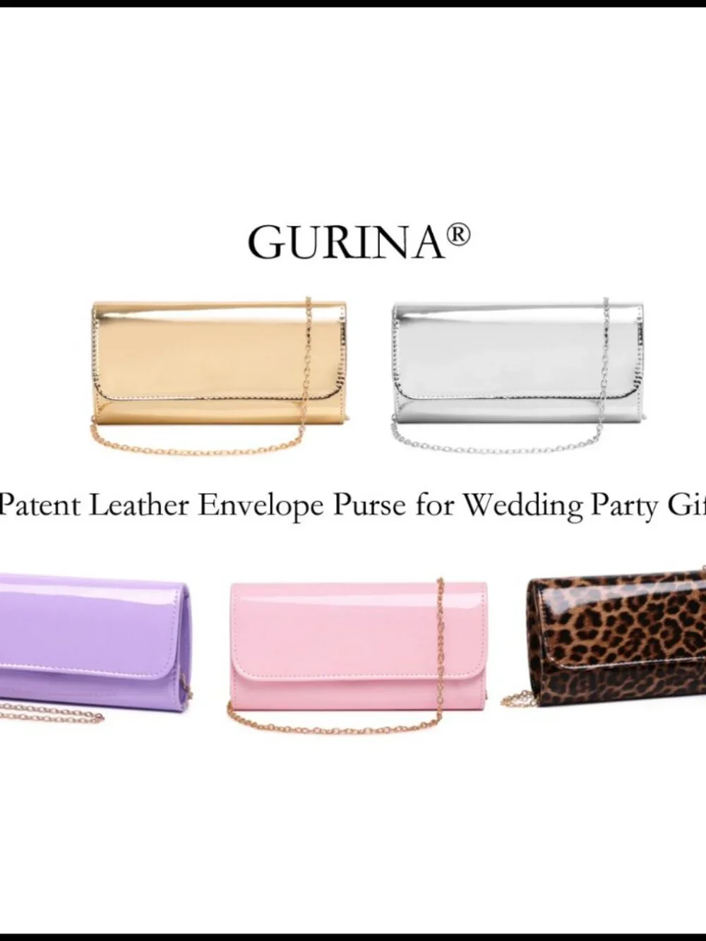Patent Leather Envelope Clutch with Detachable Chain Evening Handbag